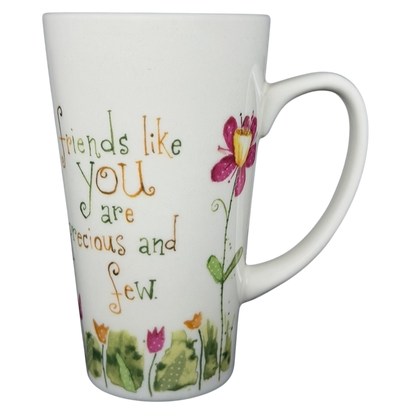 Natural Life Friends Like You Are Precious mug with colorful floral design and uplifting message