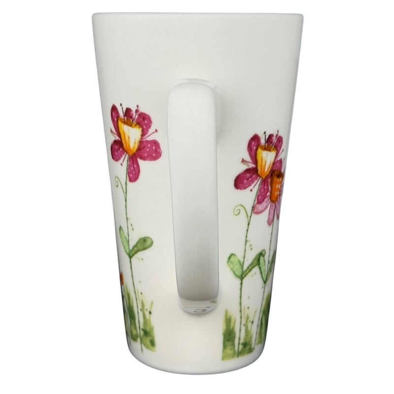 Natural Life Friends Like You Are Precious mug with colorful flower design on a white background