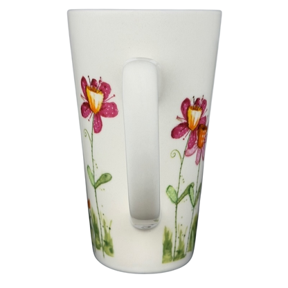 Natural Life Friends Like You Are Precious mug with colorful flower design on a white background