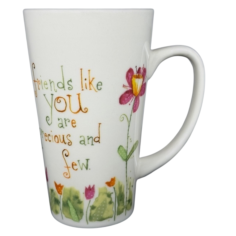 Natural Life Friends Like You Are Precious mug with colorful floral design and inspirational quote