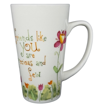 Natural Life Friends Like You Are Precious mug with colorful floral design and inspirational quote