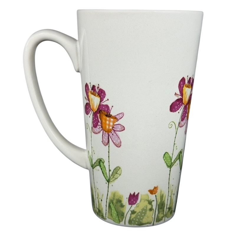 Natural Life Friends Like You Are Precious mug featuring colorful flower designs and a tall handle