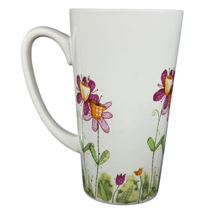 Natural Life Friends Like You Are Precious mug featuring colorful flower designs and a tall handle