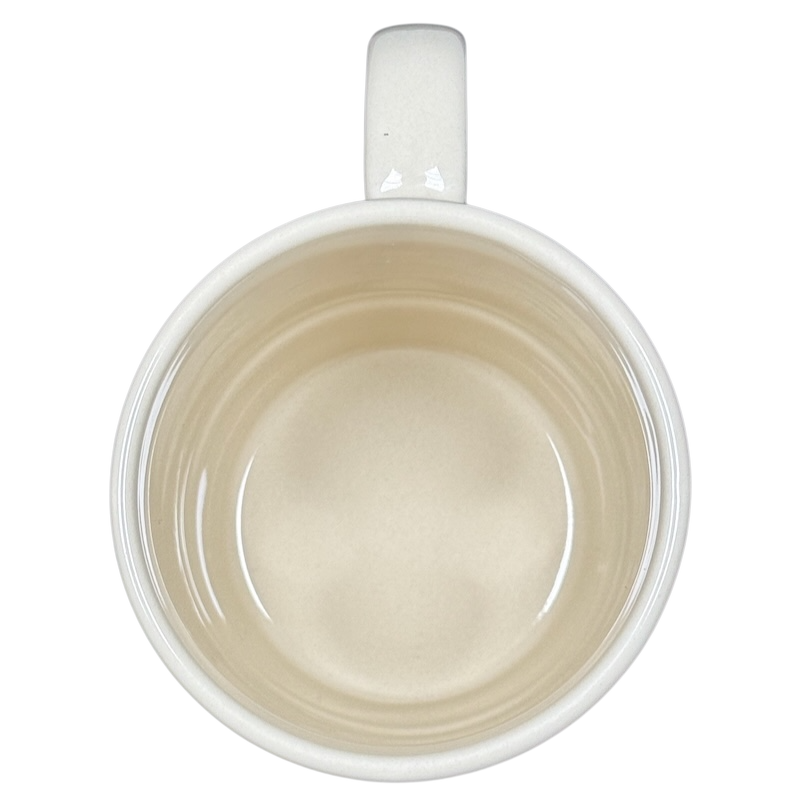 Top view beige ceramic mug with handle empty inside product titled I'd Rather Be In My Garage rubber tire mug