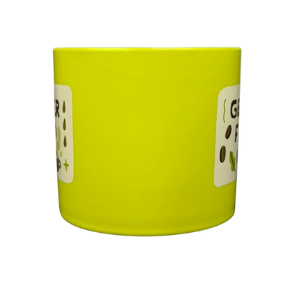 Bright yellow Gender Fluid Pride Mug Target featuring colorful text and graphics celebrating pride