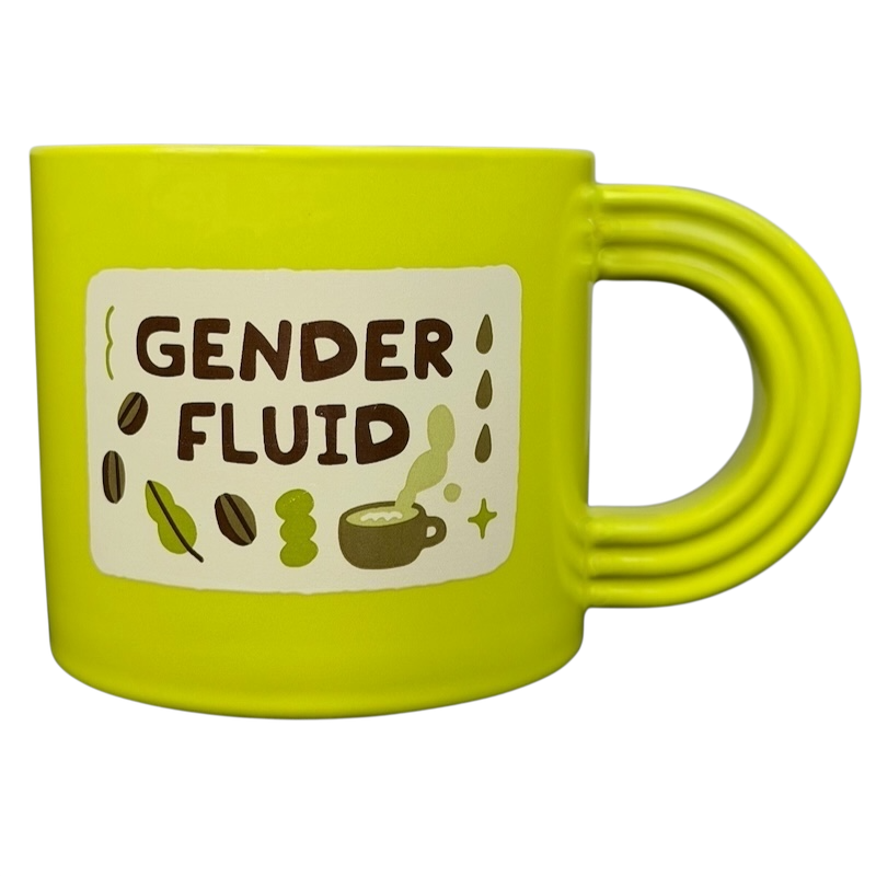 Bright green Gender Fluid Pride Mug Target with playful design and unique handle for coffee lovers