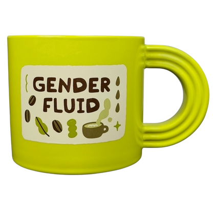 Bright green Gender Fluid Pride Mug Target with playful design and unique handle for coffee lovers