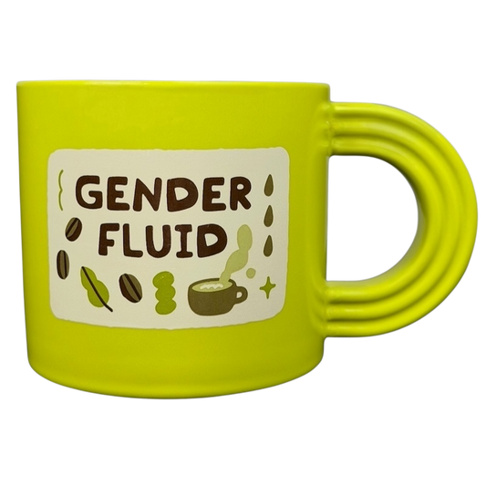 Bright green Gender Fluid Pride Mug Target with playful design and unique handle for coffee lovers