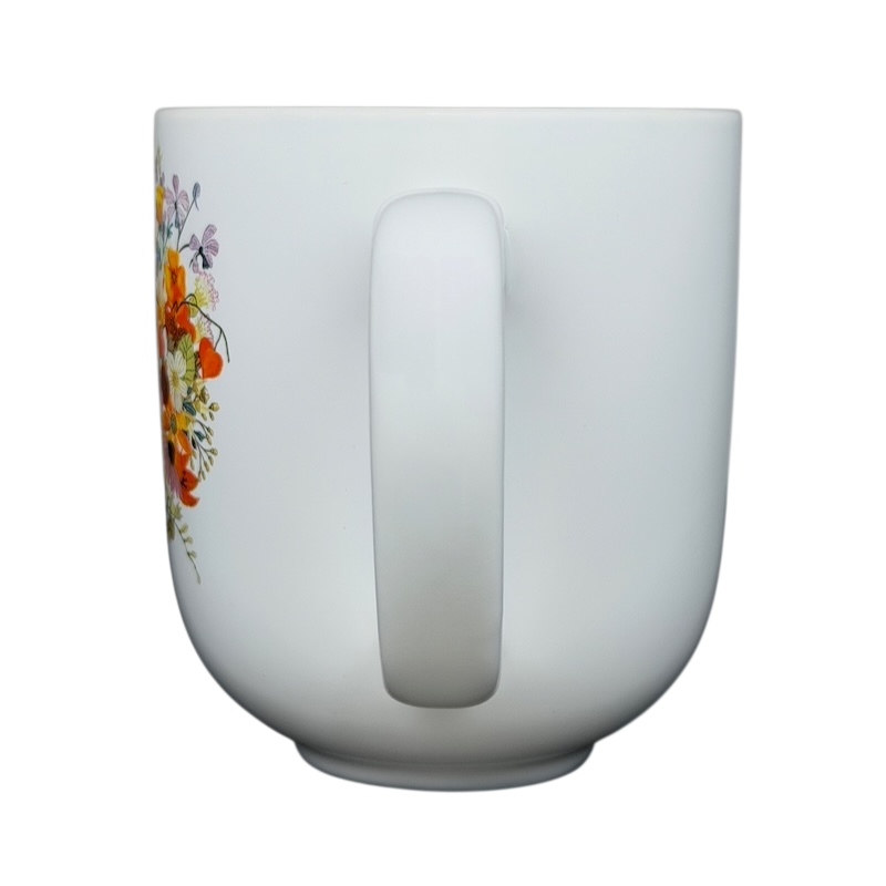 Geninne's Art floral bird mug featuring vibrant flowers and a smooth handle for comfortable sipping