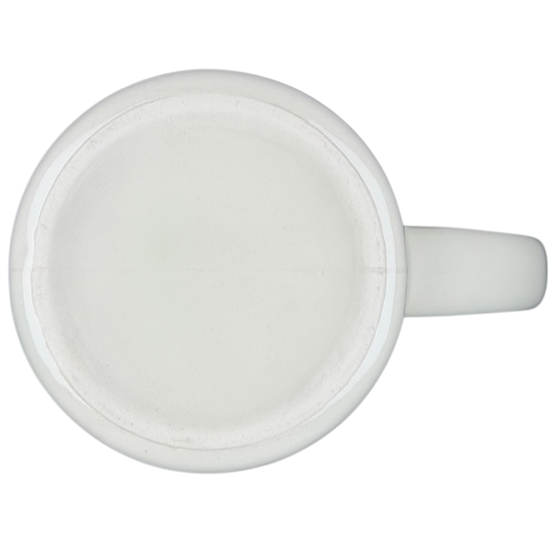 Top view of a vintage G.H. Bass Fly-Fishing mug with a smooth white finish