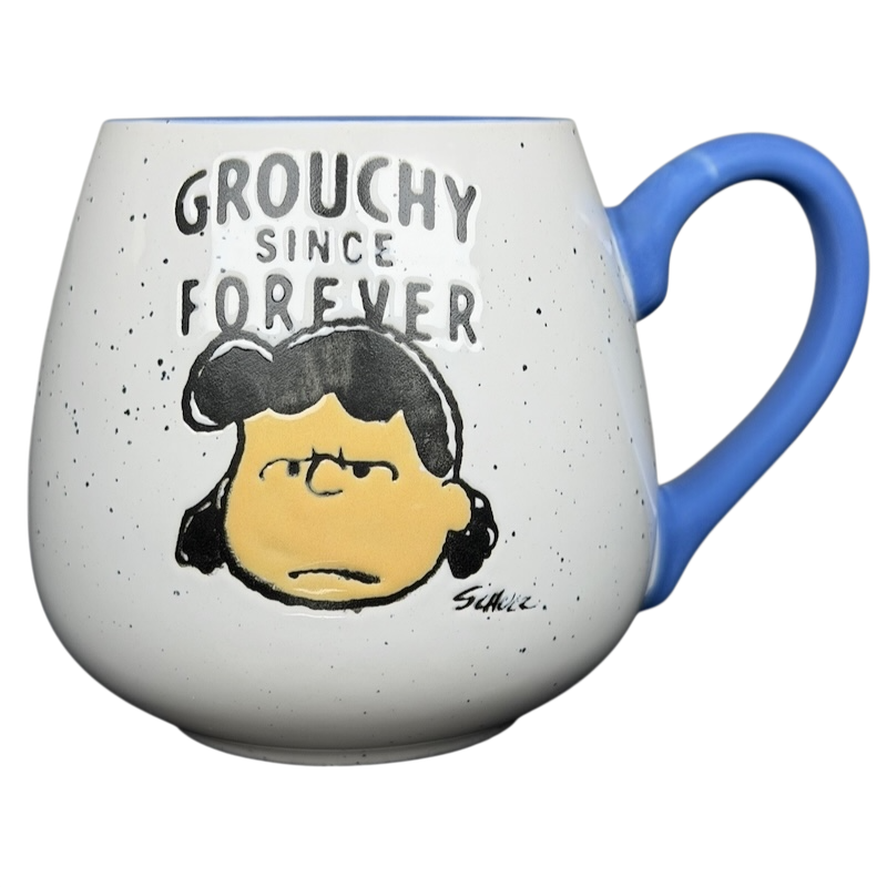 Gibson Peanuts Lucy 'Grouchy Since Forever' Mug featuring a cute Lucy design and blue handle