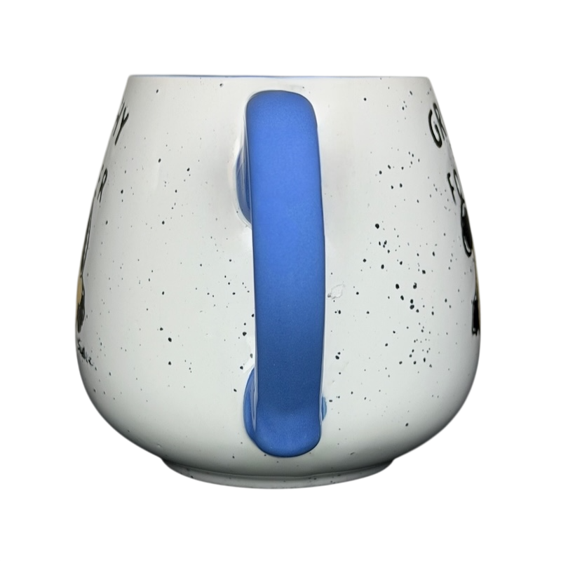 Gibson Peanuts Lucy 'Grouchy Since Forever' Mug featuring a speckled design and blue handle