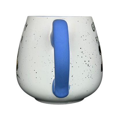Gibson Peanuts Lucy 'Grouchy Since Forever' Mug featuring a speckled design and blue handle