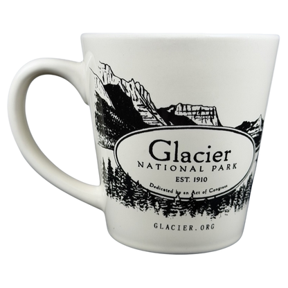 Glacier National Park mug featuring mountain landscape and established date for outdoor enthusiasts