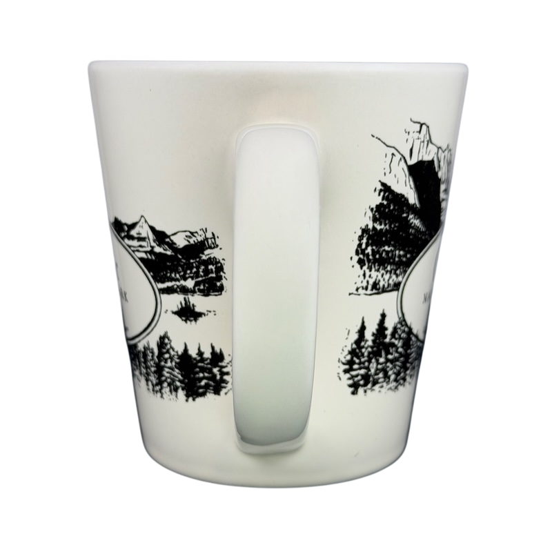 Glacier National Park mug featuring detailed mountain and forest illustrations for outdoor lovers