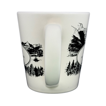 Glacier National Park mug featuring detailed mountain and forest illustrations for outdoor lovers