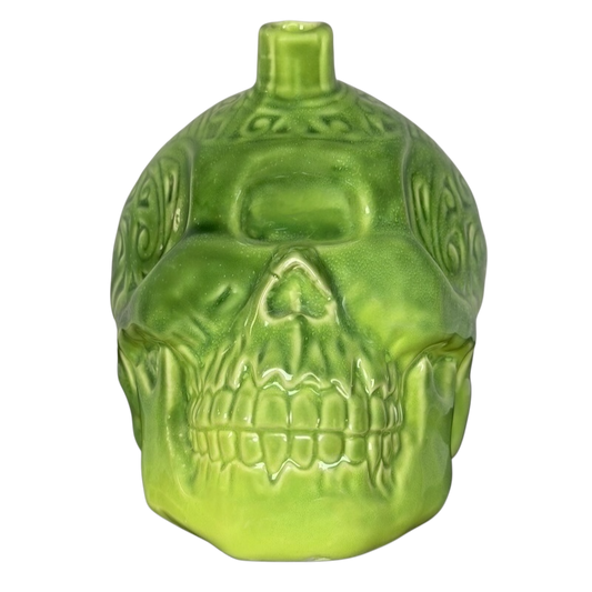 Golden Tiki Las Vegas mug in vibrant green resembling a skull design for tiki cocktail enthusiasts