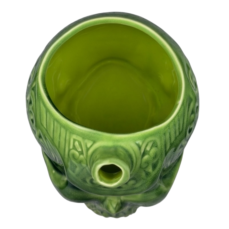 Top view of Golden Tiki Las Vegas mug showcasing intricate green design and spacious interior