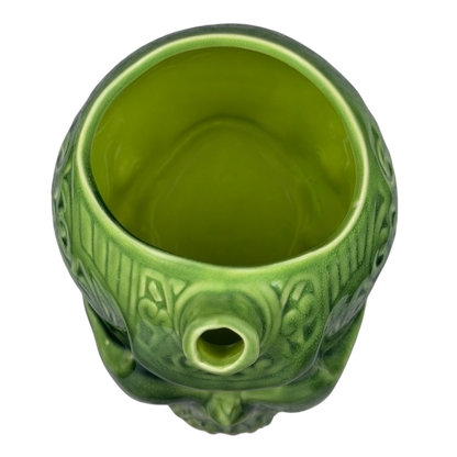 Top view of Golden Tiki Las Vegas mug showcasing intricate green design and spacious interior
