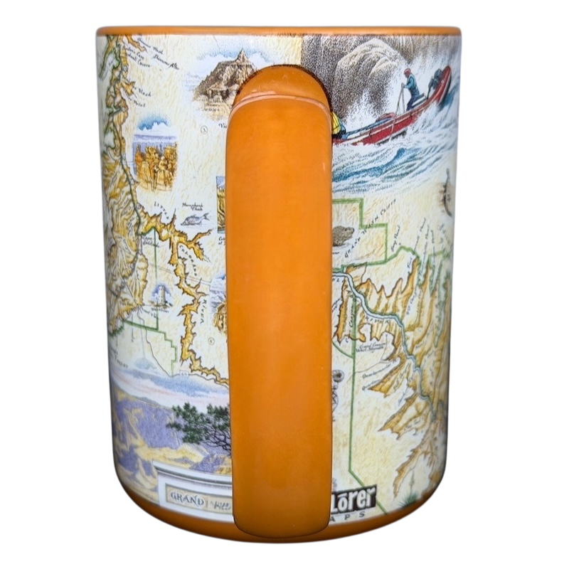 Colorful Grand Canyon National Park Map Mug with an orange handle, featuring detailed topographic imagery