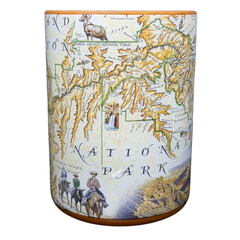 Grand Canyon National Park Map Mug featuring detailed map design with colorful graphic elements