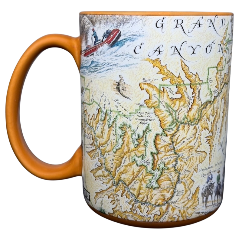 Grand Canyon National Park Map Mug featuring a detailed topographic map design with vibrant colors