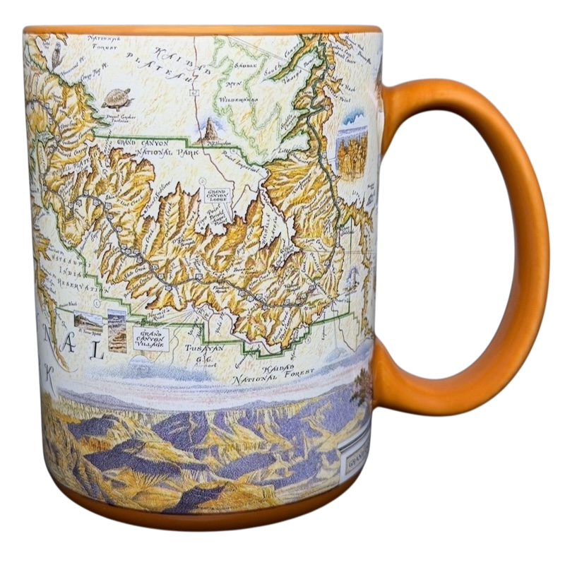 Grand Canyon National Park Map Mug featuring detailed topographic map design and vibrant colors