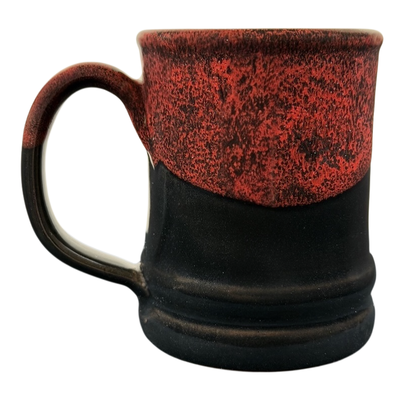 Grand Canyon Railway Deneen Pottery collectible mug with a black and red design, perfect for collectors