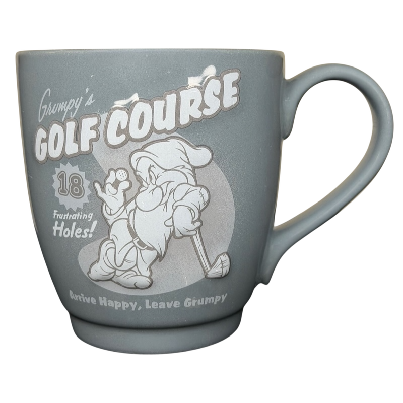 Gray Grumpy’s Golf Course mug Disney Store featuring a whimsical design with the character Grumpy