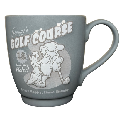 Gray Grumpy’s Golf Course mug Disney Store featuring a whimsical design with the character Grumpy