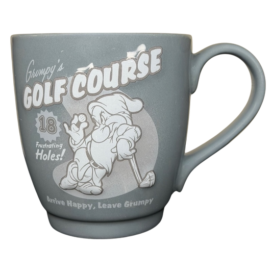Gray Grumpy’s Golf Course mug Disney Store featuring a whimsical design with the character Grumpy