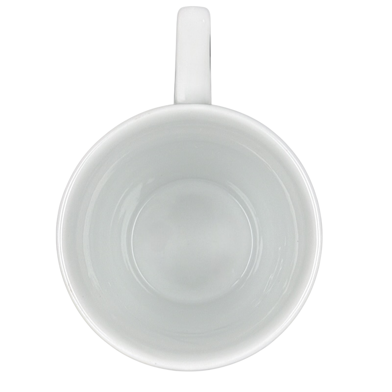 Top view of white ceramic Krups mug showing interior and handle Frank Lloyd Wright vintage Guggenheim mug