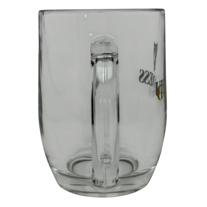 Clear glass mug featuring the Guinness Harp logo, ideal for enjoying your favorite beverages