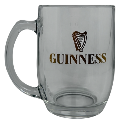 Guinness Harp Logo Glass Mug with clear design and sturdy handle for beer enthusiasts