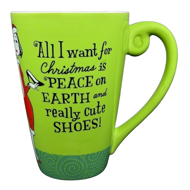 Hallmark Christmas Peace On Earth mug in bright green with festive design and playful text