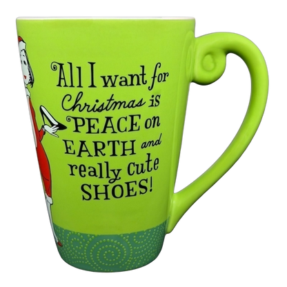 Hallmark Christmas Peace On Earth mug in bright green with festive design and playful text