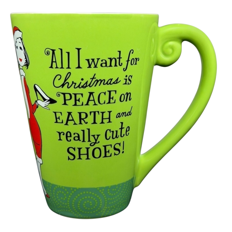 Hallmark Christmas Peace On Earth mug in bright green featuring festive holiday design and playful text