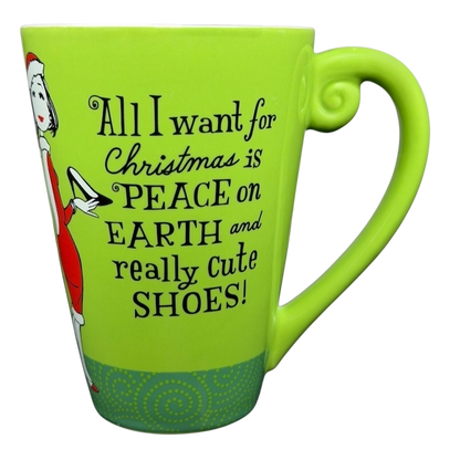 Hallmark Christmas Peace On Earth mug in bright green featuring festive holiday design and playful text