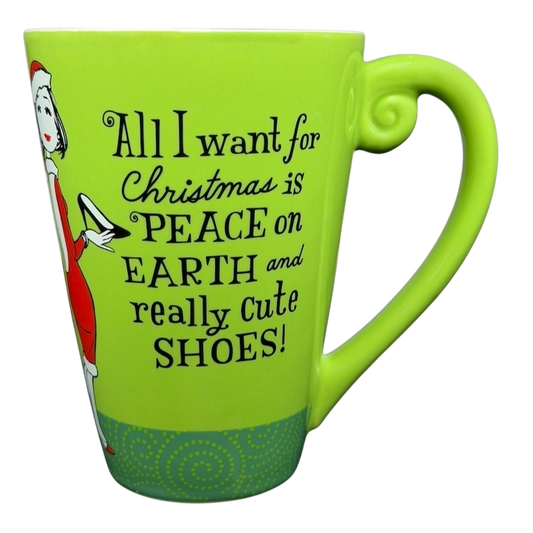 Hallmark Christmas Peace On Earth mug in bright green featuring festive holiday design and playful text