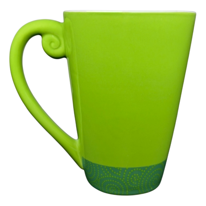 Bright green Hallmark Christmas Peace On Earth mug with elegant swirl handle and decorative base