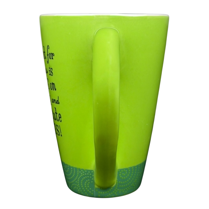 Hallmark Christmas Peace On Earth mug in bright green with fun patterned design on the bottom