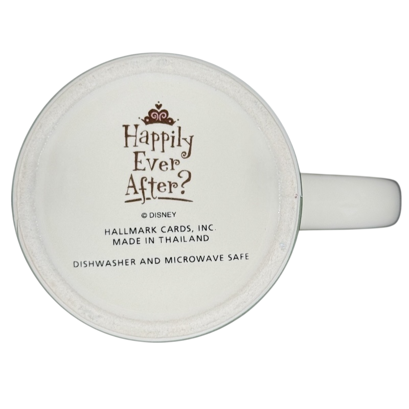 Bottom view of Hallmark collectible Snow White Disney mug showing dishwasher and microwave safe label