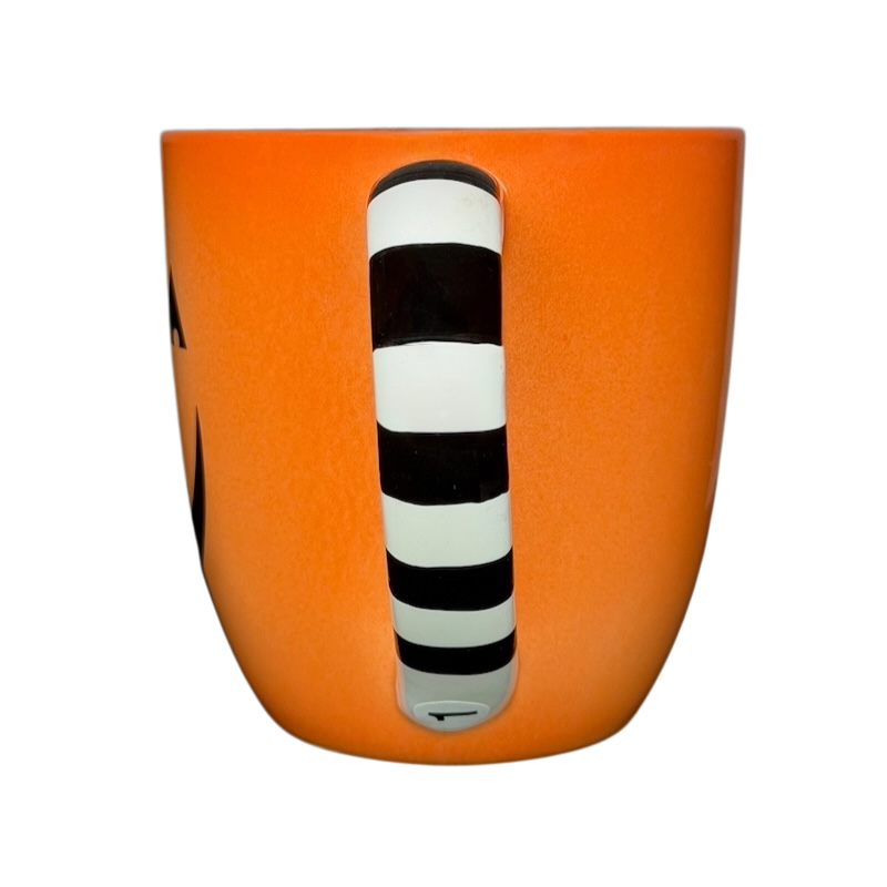Hallmark Halloween Jack-O'-Lantern vintage mug with striped handle in vibrant orange color