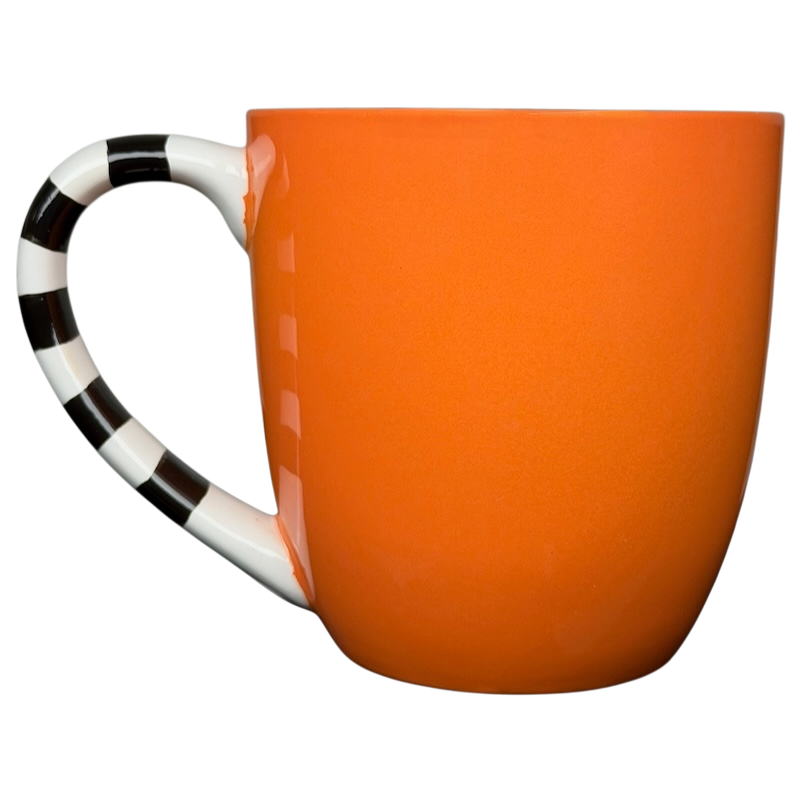 Hallmark Halloween Jack-O'-Lantern vintage mug in orange with a black and white striped handle