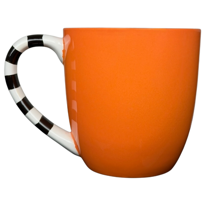 Hallmark Halloween Jack-O'-Lantern vintage mug in orange with a black and white striped handle