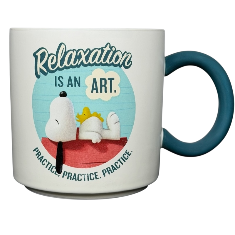 Peanuts Movie Relaxation Mug Hallmark featuring Snoopy and Woodstock with a relaxing message