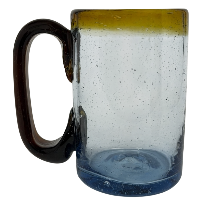 Hand Blown Mexican Art Glass Tankard Mug with Unique Color Blending and Textured Finish