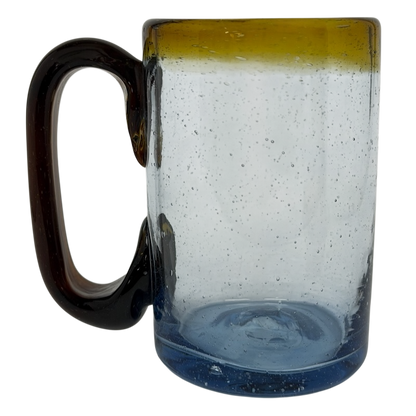 Hand Blown Mexican Art Glass Tankard Mug with Unique Color Blending and Textured Finish