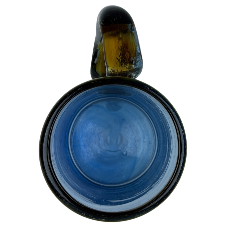 Hand Blown Mexican Art Glass Tankard Mug with a beautiful blue interior and unique design