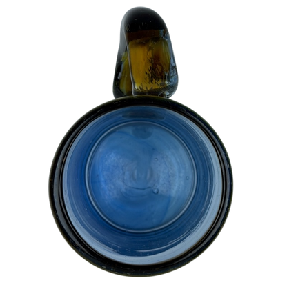 Hand Blown Mexican Art Glass Tankard Mug with a beautiful blue interior and unique design